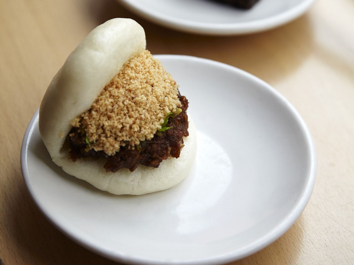 Bao bun and blood cake with cured egg yolk at Bao, the Taiwanese restaurant in Soho and Fitzrovia that will open a new London restaurant in Borough Market
