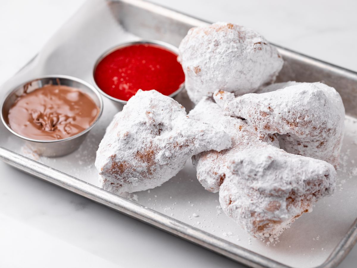 Hilltop Coffee + Kitchen’s beignets with Nutella and berry dipping sauces in Eagle Rock, California