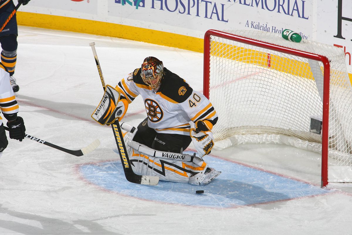 Boston Bruins v Buffalo Sabres, Tuuka Rask of the Boston Bruins makes the save