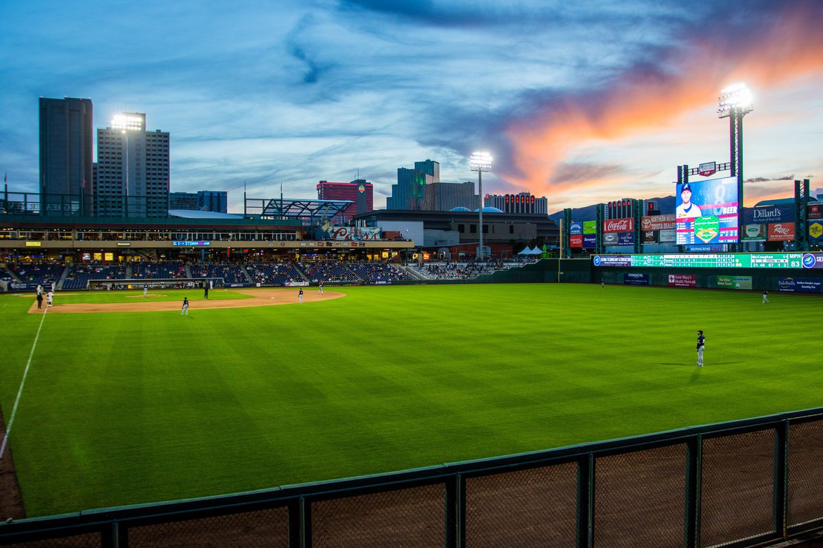 Sunset over a minor league game during the Reno Aces vs the...