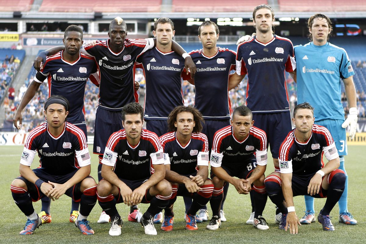 FOXBORO, MA - JULY 14:  New England Revolution players pose for a team picture before their game against the Toronto FC at Gillette Stadium on July 14, 2012 in Foxboro, Massachusetts.  (Photo by Winslow Townson/Getty Images)