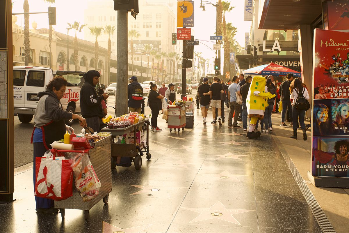 Street vendors in Hollywood Walk of Fame.