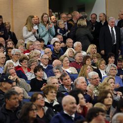 Voters listen during the Utah Republican presidential preference caucus at Brighton High School in Cottonwood Heights on Tuesday, March 22, 2016.