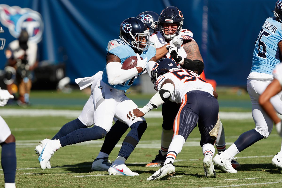 Titans running back Derrick Henry, the NFL’s leading rusher, gained 68 yards on 21 carries (3.2 avg.) in the Titans’ 24-17 victory over the Bears. It was Henry’s second lowest rushing total this season.