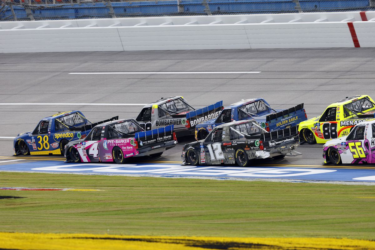 General race action during the 16th annual running of the Chevy Silverado 250 NCWTS race on October 2, 2021 at the Talladega Superspeedway in Talladega, Alabama.