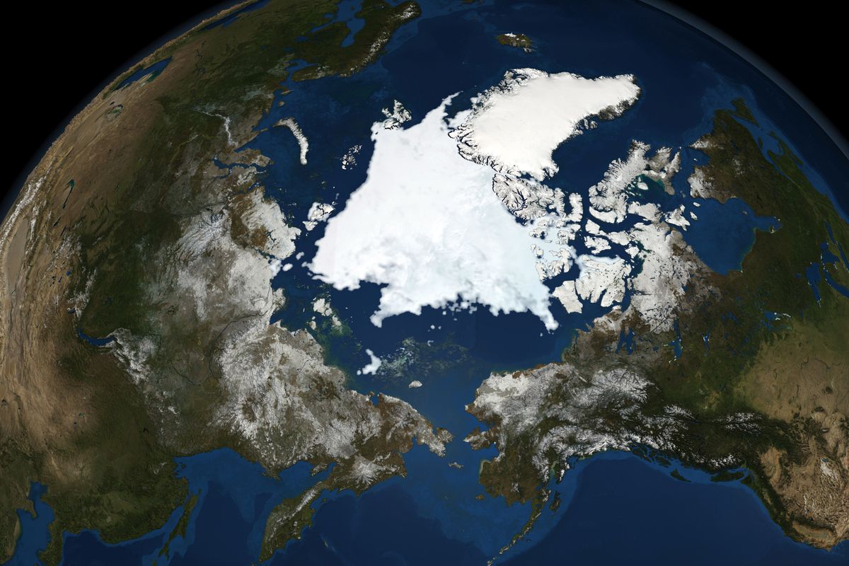 National Snow and Ice Data Centre observations of the Arctic Sea ice coverage in 2008, the second-lowest amount recorded. Credit NASA: Science Earth Geology Oceanography...