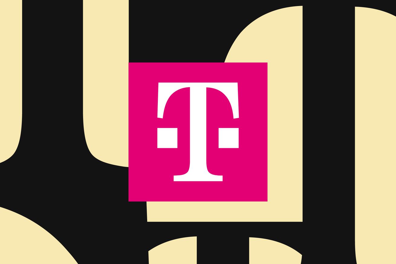 Illustration of the T-Mobile logo on a tan and black background.