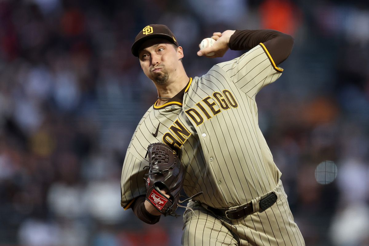 Blake Snell of the San Diego Padres pitches against the San Francisco Giants in the first inning at Oracle Park on September 25, 2023 in San Francisco, California.