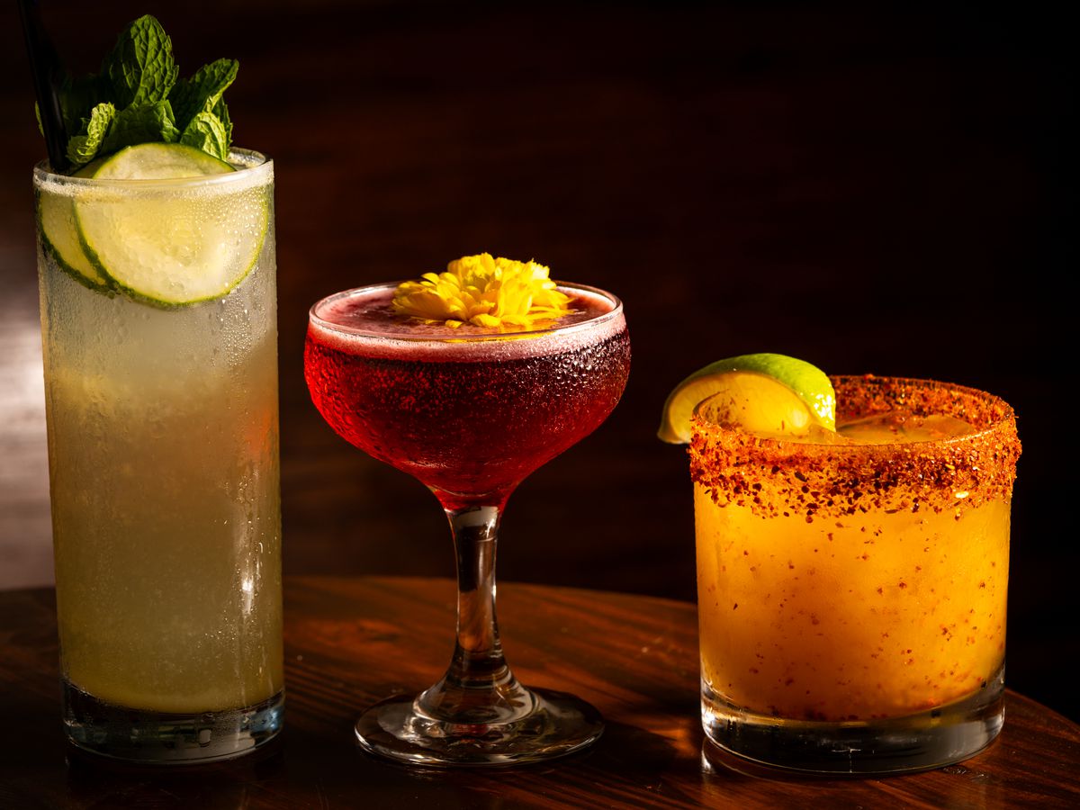 Three cocktails lined up.