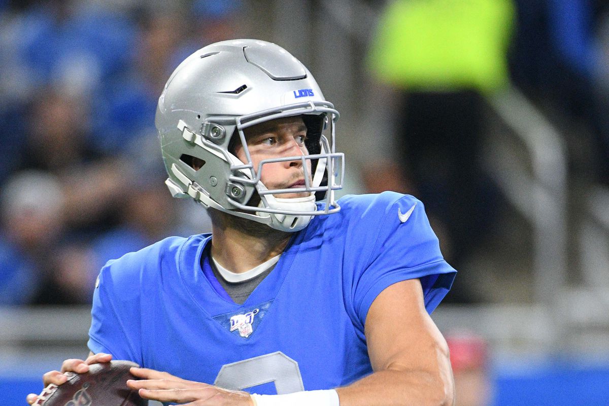 Detroit Lions quarterback Matthew Stafford drops back to pass during the first quarter against the Kansas City Chiefs at Ford Field.