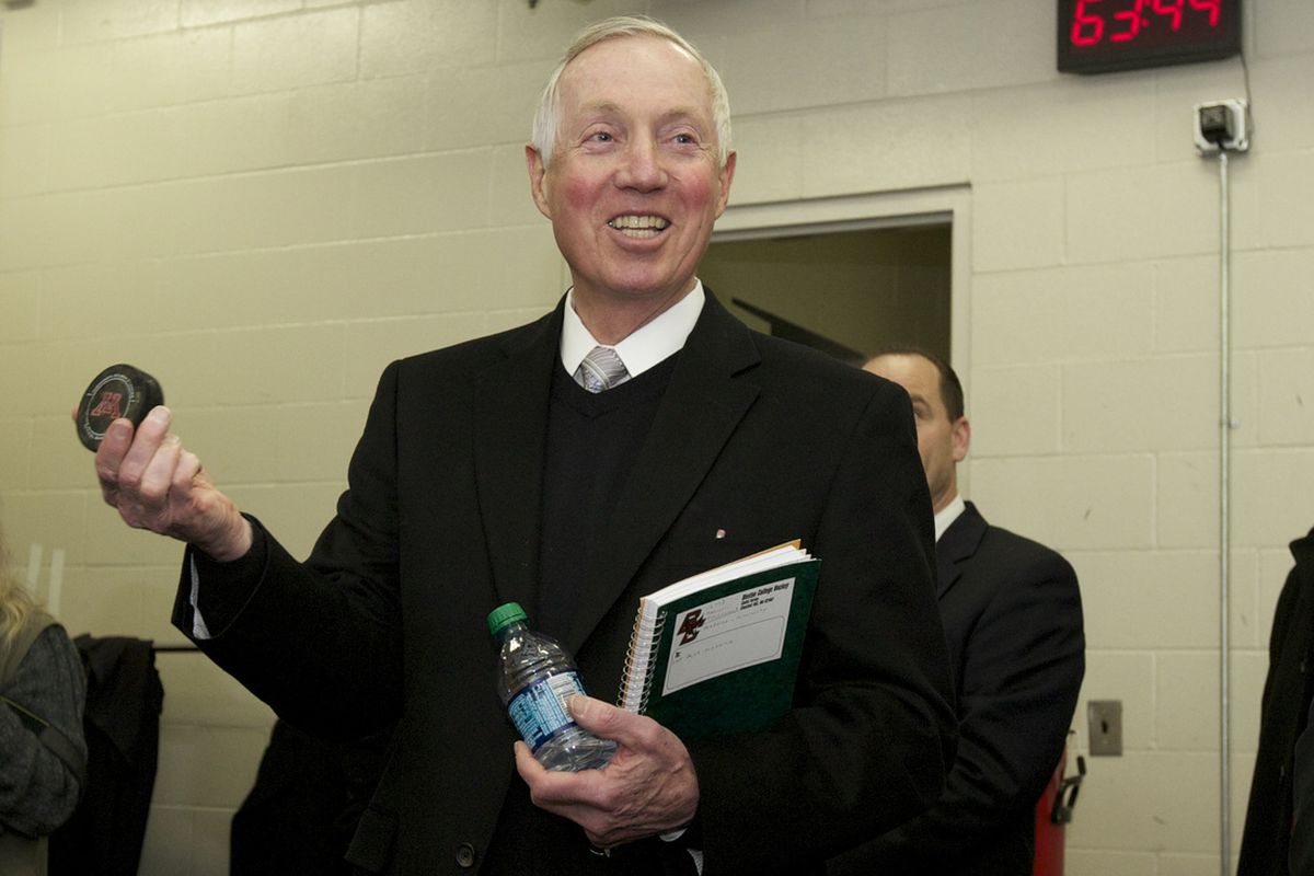 Jerry York became the all-time winningest coach in college hockey history on Saturday in Minneapolis. - Jim Rosvold