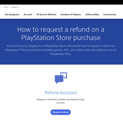 <em>The PlayStation Store’s refund page on a desktop, with the blue “Request refund” button.</em>