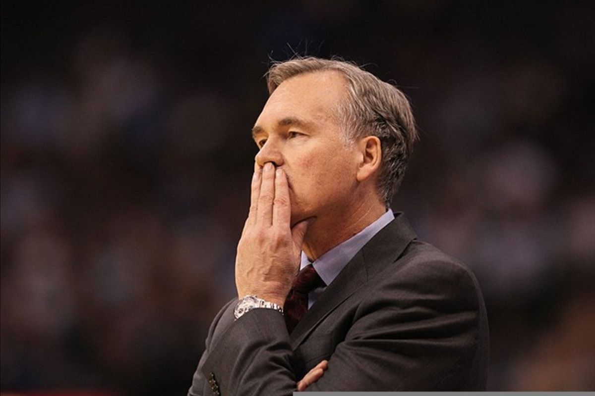 Mar 6, 2012; Dallas, TX, USA; New York Knicks head coach Mike D'Antoni reacts in the second half against the Dallas Mavericks at American Airlines Center. The Mavs beat the Knicks 95-85.  Mandatory Credit: Matthew Emmons-US PRESSWIRE