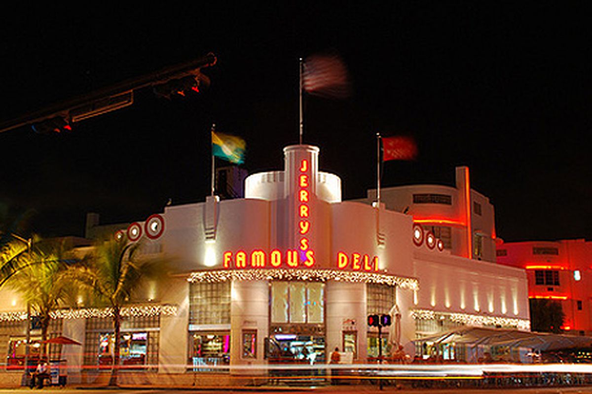 Miami: night lights at Jerry's Famous Deli. 
