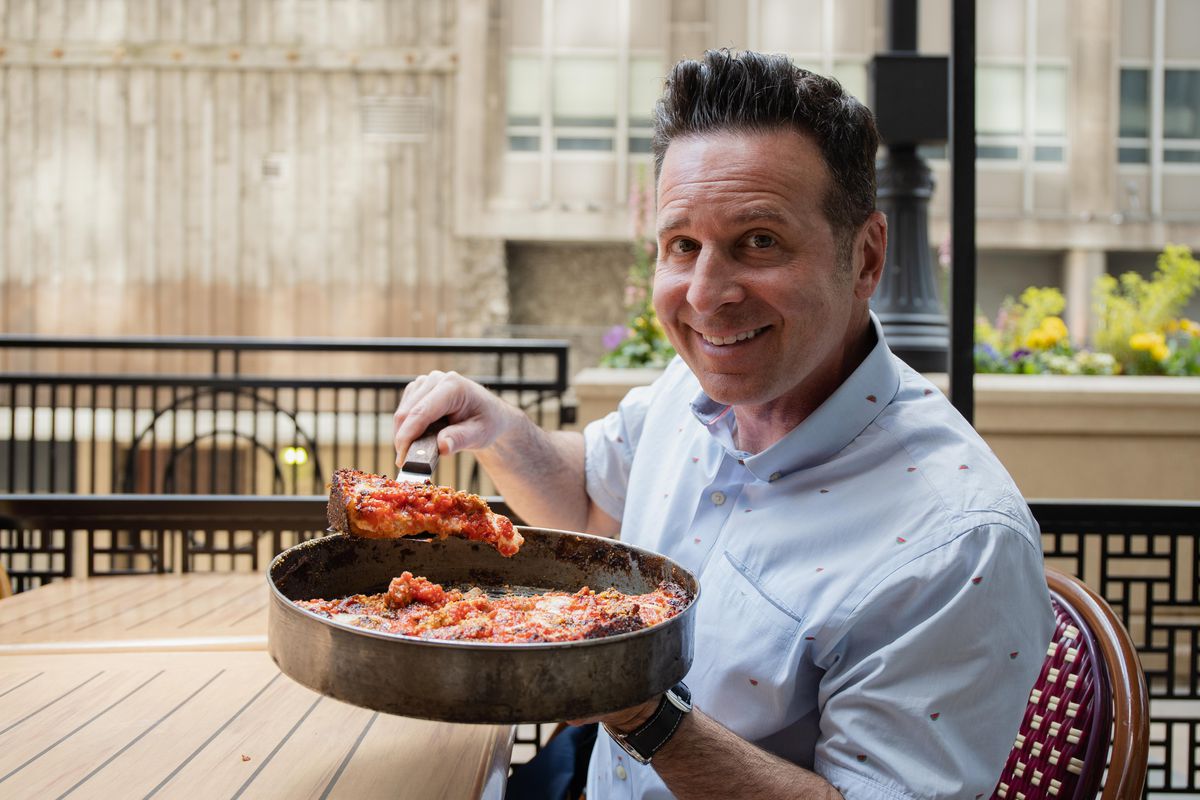 Steve Dolinsky, also known as James Beard Award-winning food reporter “The Hungry Hound,” enjoys a deep-dish pie at Labriola Chicago in the Gold Coast.
