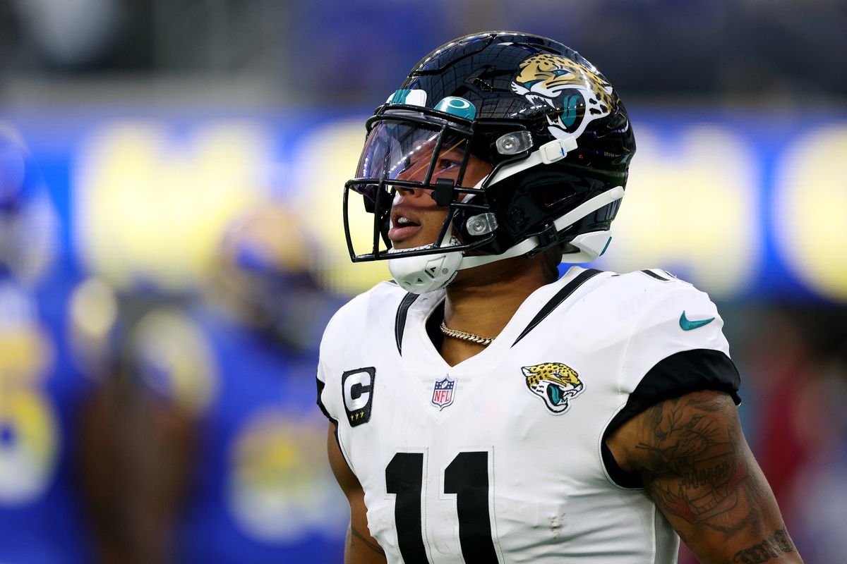 INGLEWOOD, CALIFORNIA - DECEMBER 05: Marvin Jones #11 of the Jacksonville Jaguars during a 37-7 loss to the Los Angeles Rams at SoFi Stadium on December 05, 2021 in Inglewood, California.