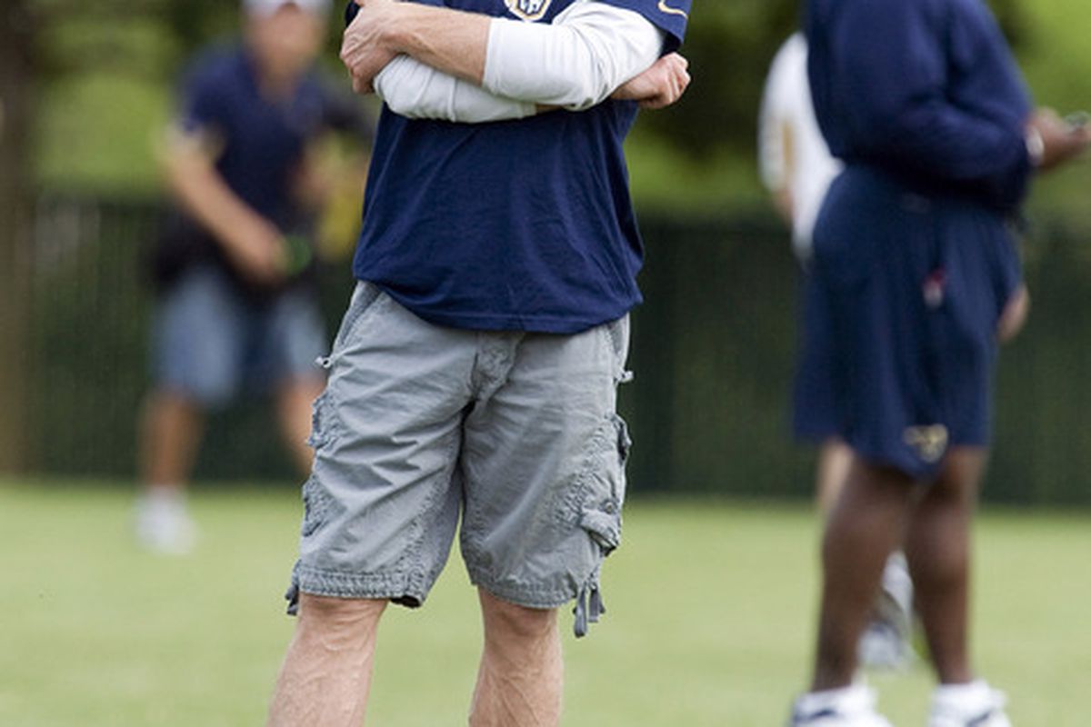 May 11, 2012; St. Louis, MO, USA; St. Louis Rams general manager Les Snead looks on during mini camp at ContinuityX Training Center. Mandatory Credit: Jeff Curry-US PRESSWIRE