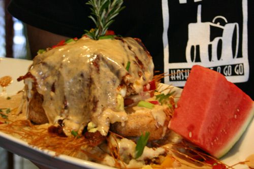 Sage fried chicken Benedict at Hash House a Go Go