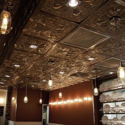 A look at the tin ceiling at Meatball Spot. 