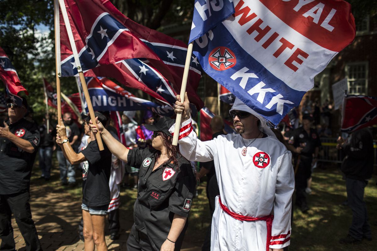 KKK members protest in Charlottesville, Virginia.