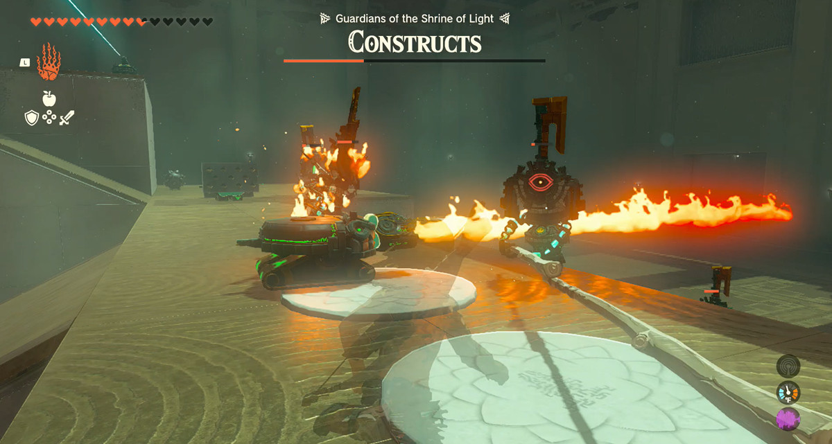 Using fire attached to Zonai devices to defeat Constructs