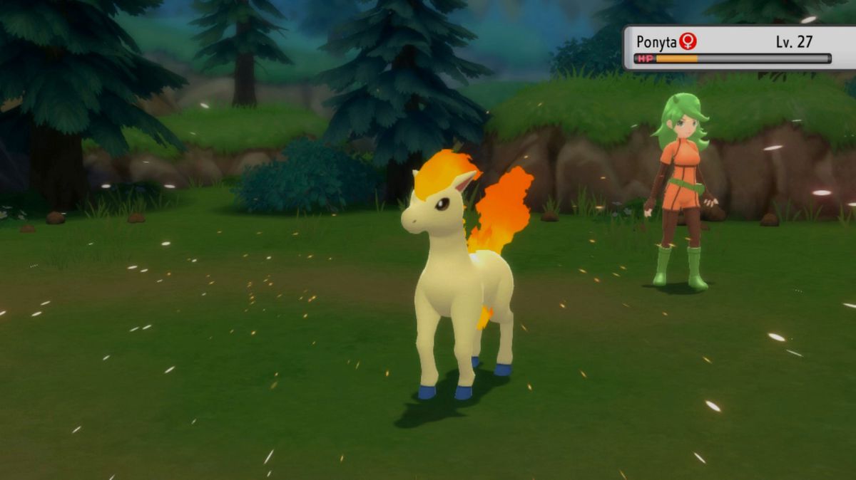 A female Ace Trainer and her Ponyta