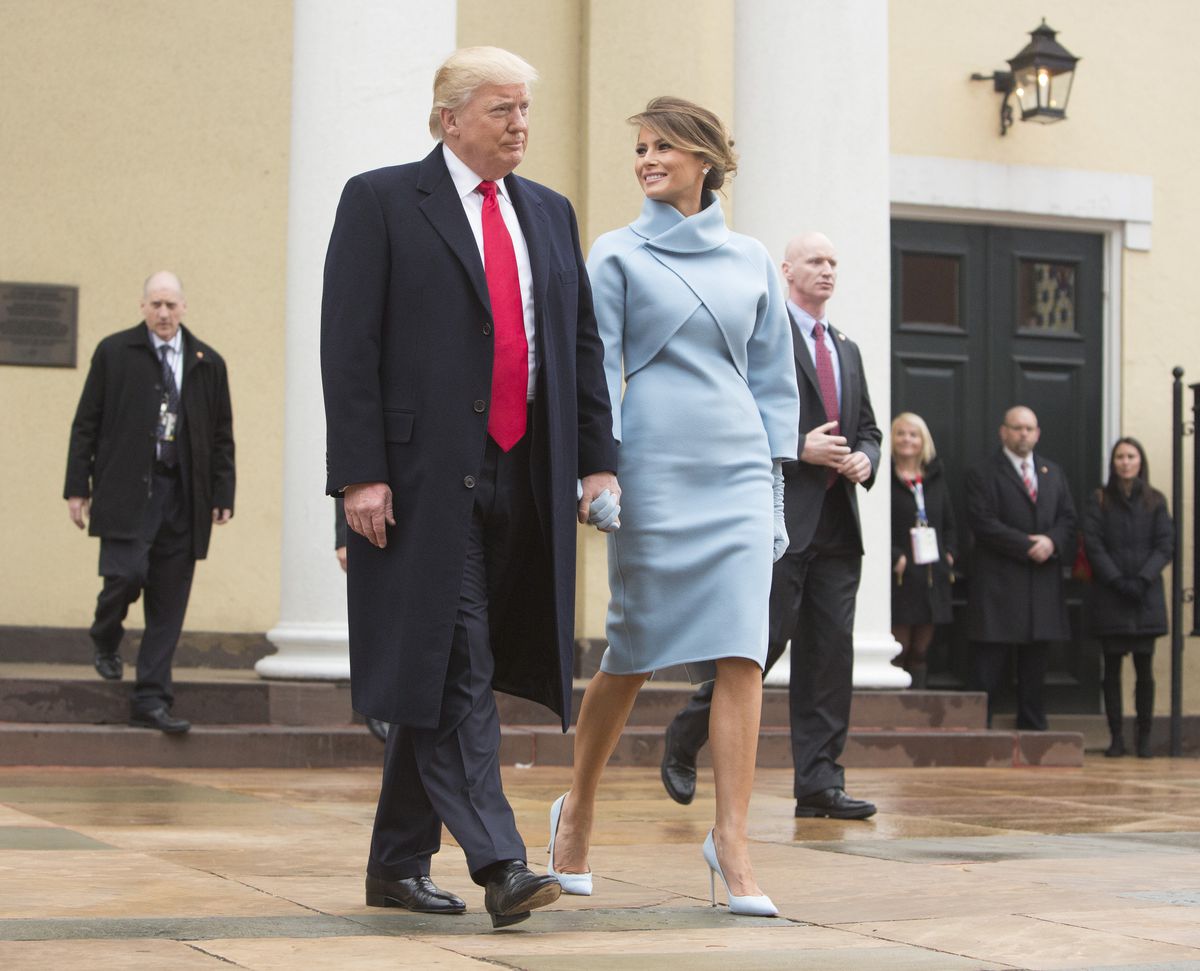 Melania and Donald Trump walking together on inauguration morning