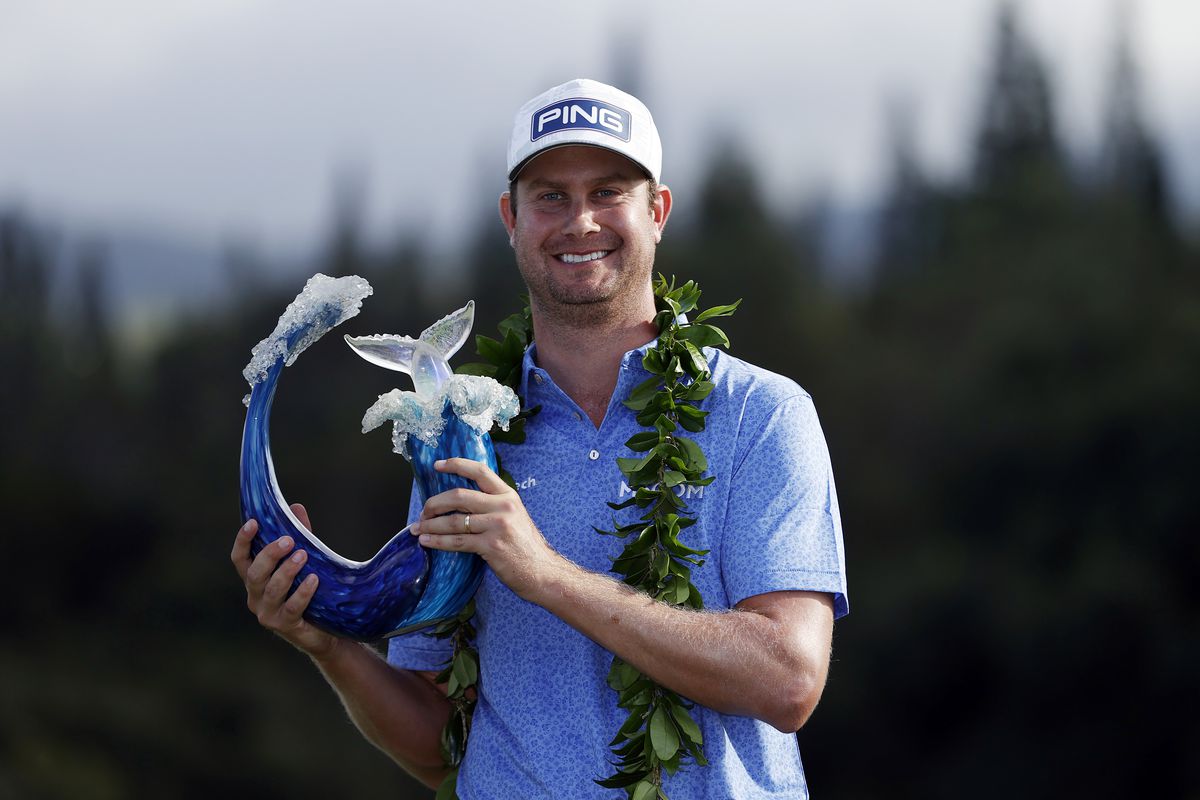 Harris English of the United States poses with the trophy after defeating Joaquin Niemann of Chile , in a playoff during the final round of the Sentry Tournament Of Champions at the Kapalua Plantation Course on January 10, 2021 in Kapalua, Hawaii.