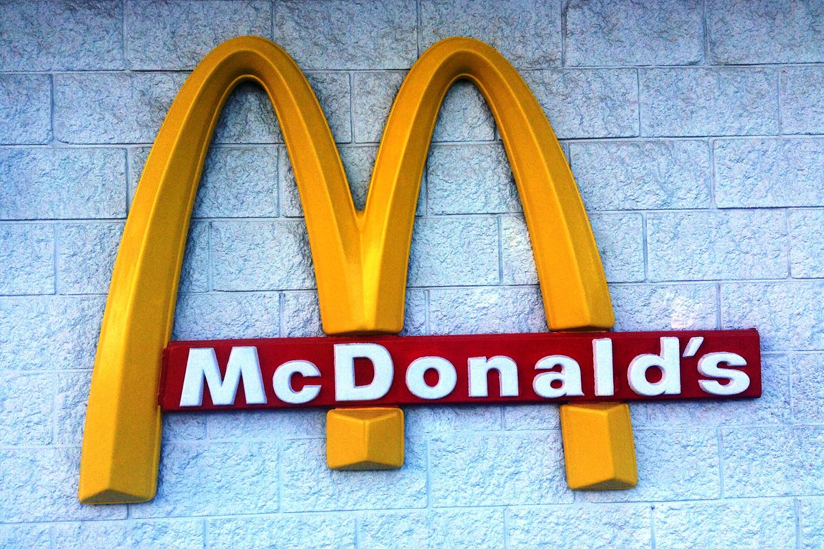 The McDonald’s golden arches on the side of a building.