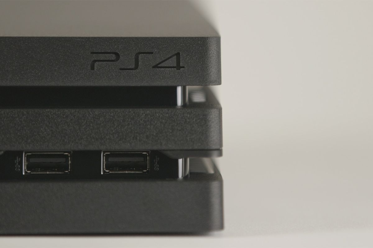 The front of the PlayStation 4 Pro, featuring 2 USB 3.0 ports