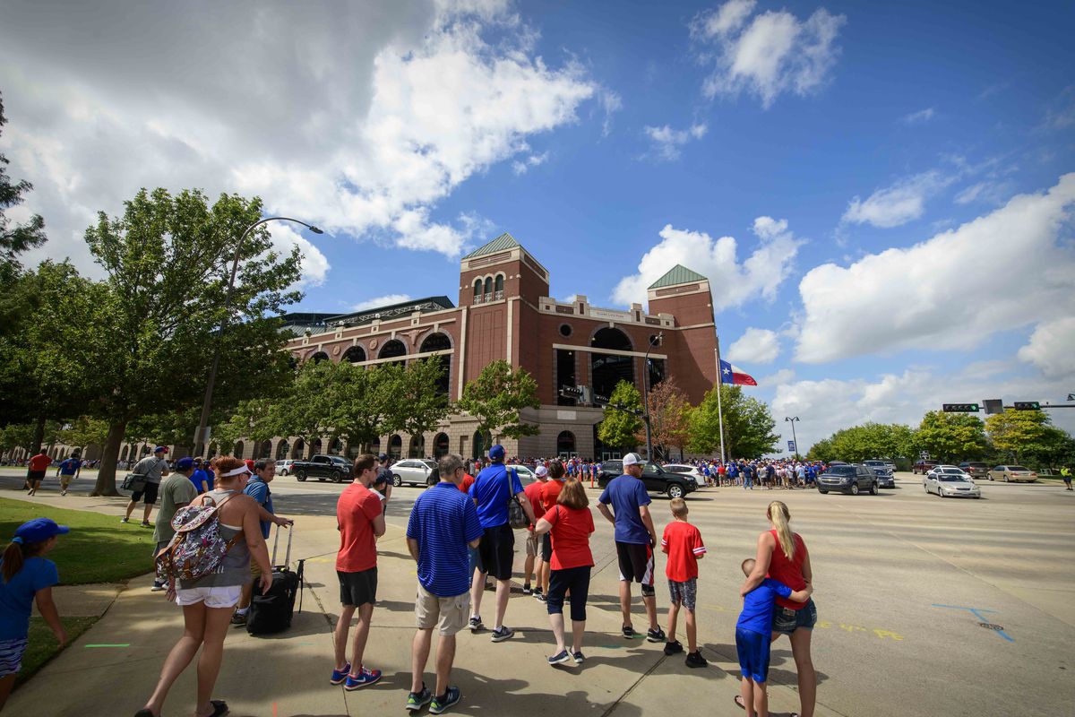A general view of the fans walking into the park before the Texas Rangers and New York Yankees play the final home game at Globe Life Park in Arlington.