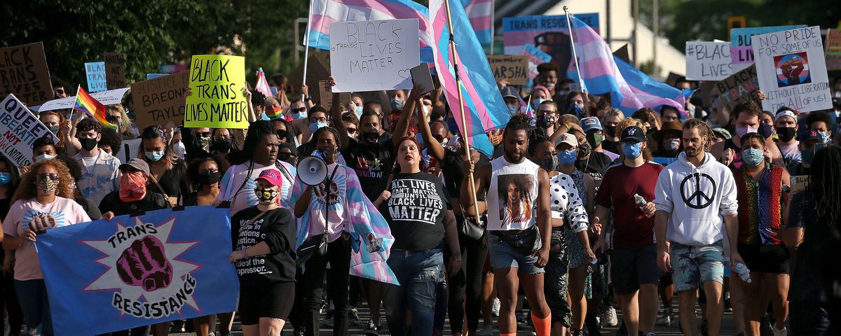 People marching at the Trans Resistance Vigil and March in Boston