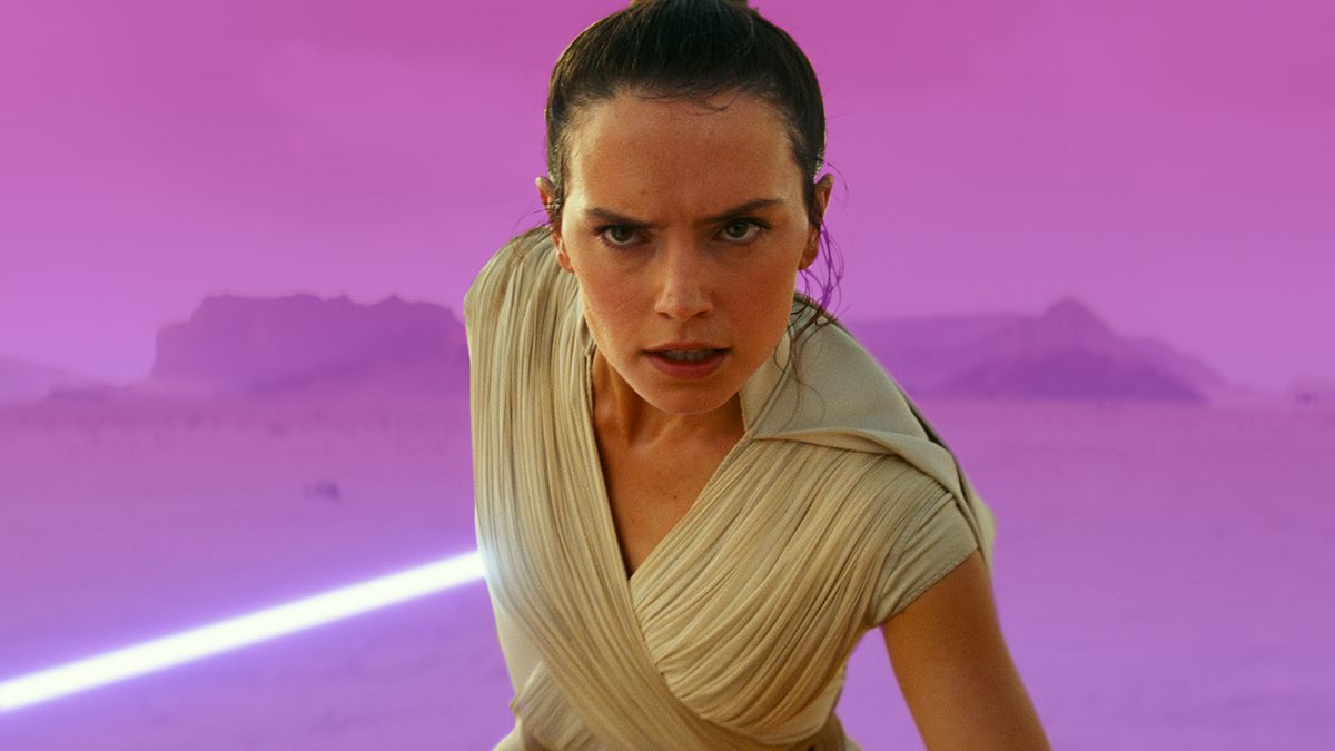 Graphic treatment of the character Rey from the film Star Wars: The Rise of Skywalker