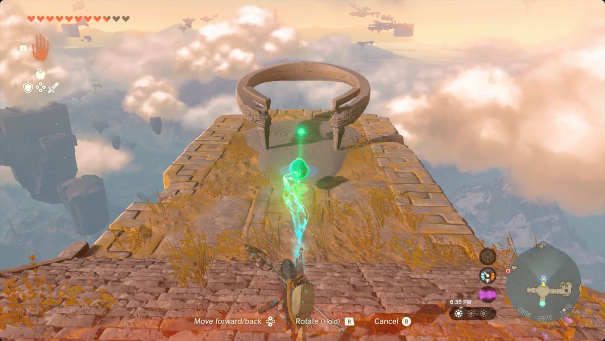 The Legend of Zelda: Tears of the Kingdom Link placing the East Necluda sky crystal to unlock Kumamayn Shrine.