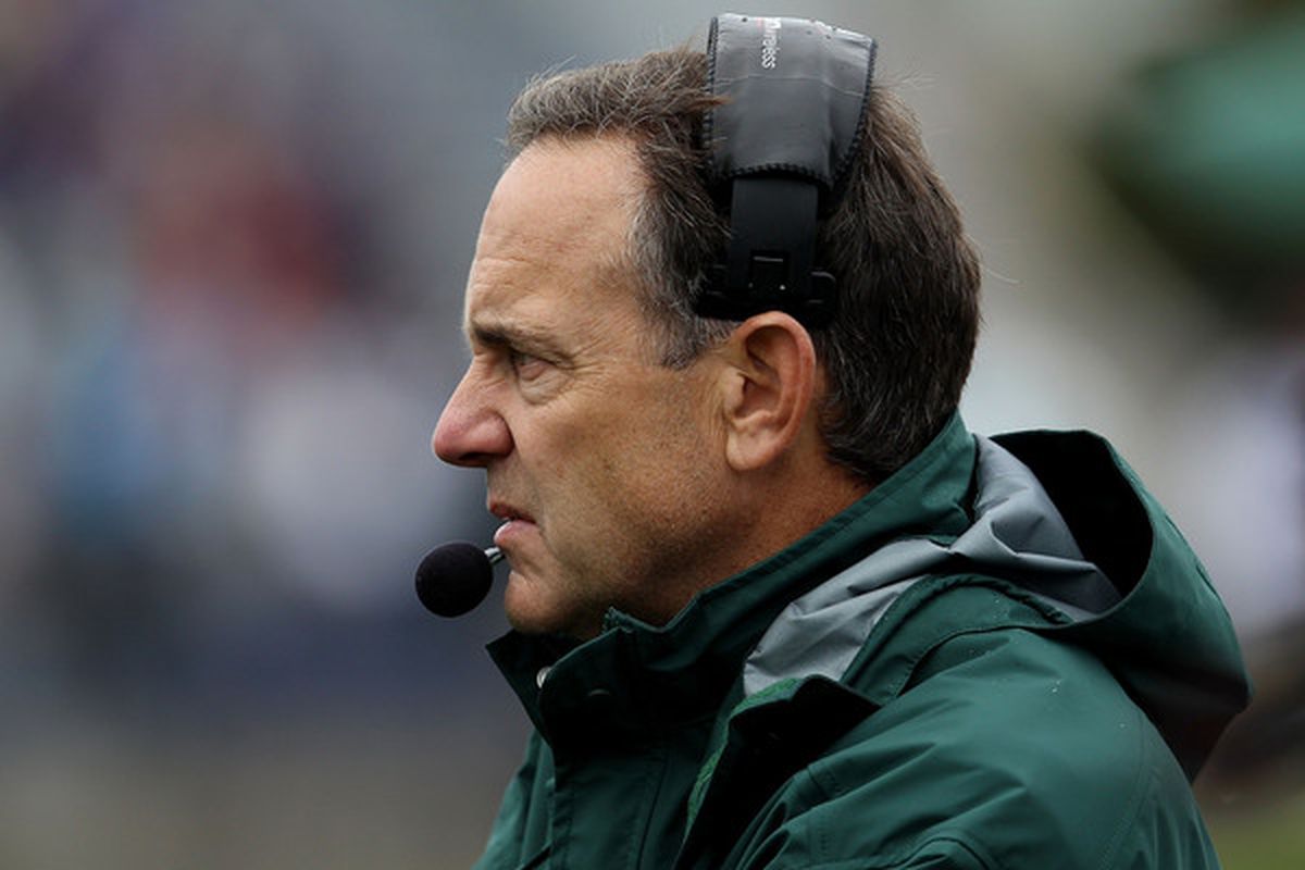 No sun means Mark Dantonio is safe out in the open.(Photo by Jonathan Daniel/Getty Images)