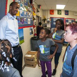  Orlando Magic guard Arron Afflalo speaks to youth from the U.S. Dream Academy on Thursday, October 18.