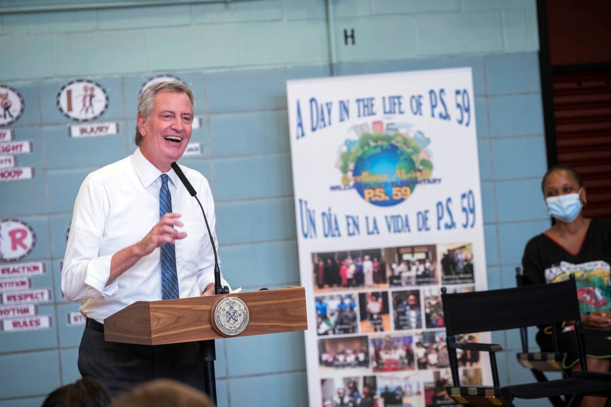 Mayor Bill de Blasio toured PS 59 in Brooklyn, Sept. 2, 2020.