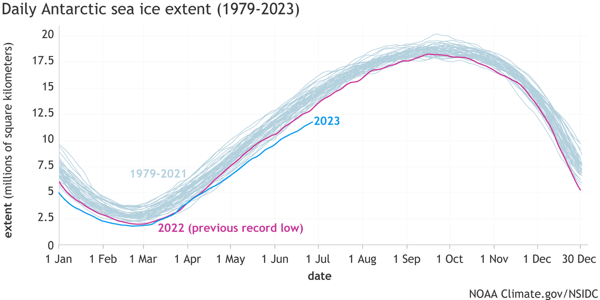 Graph of daily sea ice extent in Antarctica