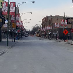 A deserted Clark Street, looking north -