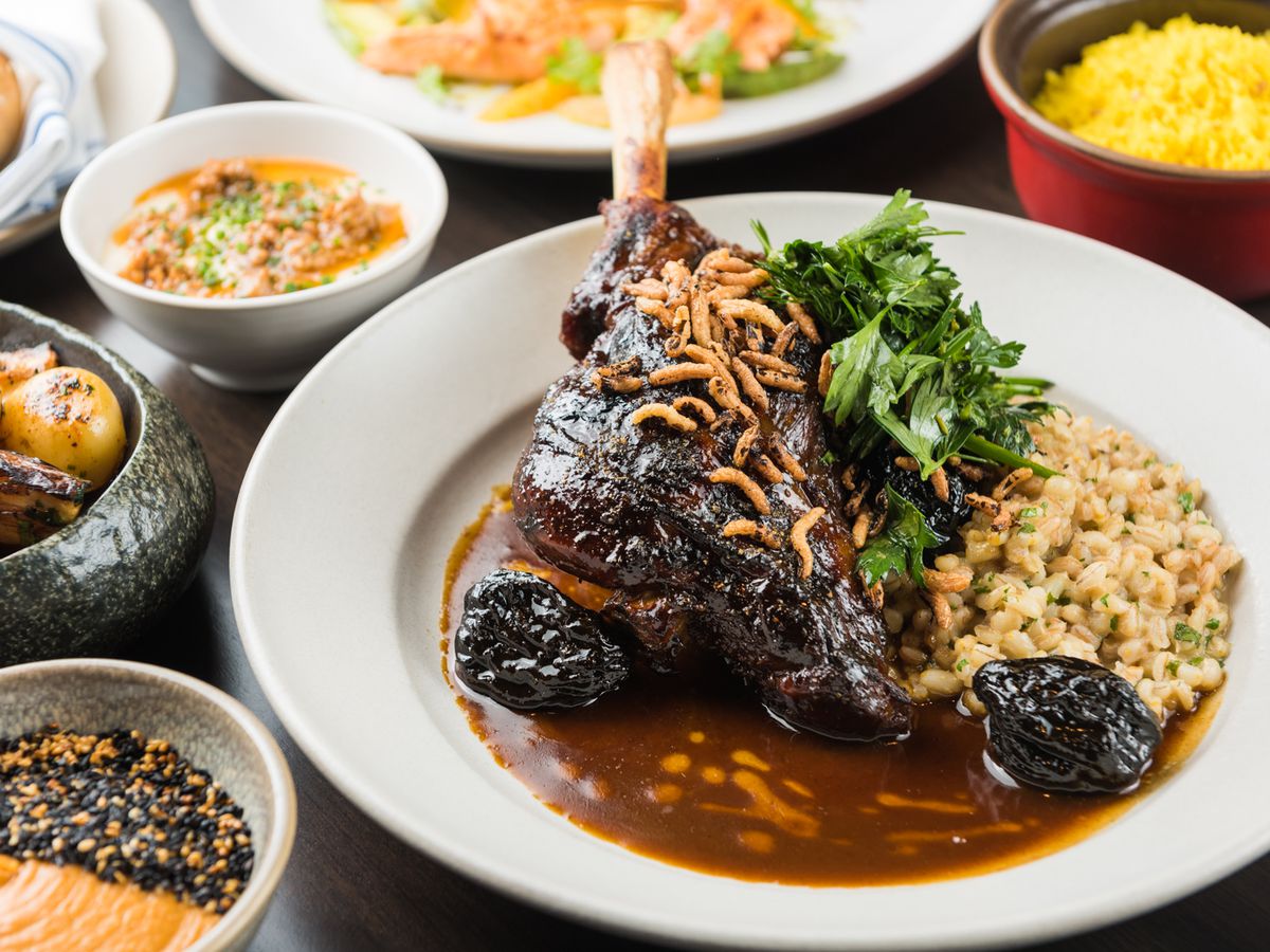 Braised lamb shank and sides at the newly opened Aziza