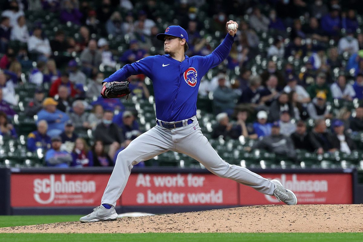 Justin Steele #35 of the Chicago Cubs throws a pitch during the sixth inning against the Milwaukee Brewers at American Family Field on April 14, 2021 in Milwaukee, Wisconsin.
