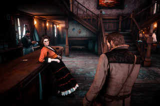 Tela do Red Red Modded Dead Redemption 2 mostrando Arthur Morgan sendo proposto por uma prostituta