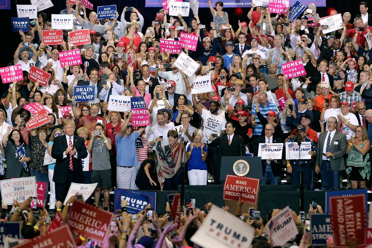A scene from a Trump rally in Phoenix, August 22. The Phoenix metro area’s Latino population has grown by over 700 percent in the last four decades. 