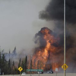 FILE - In this May 6, 2016 file photo, a wildfire breaks out along a highway about 10 miles south of Fort McMurray, Alberta. A new U.S. report says last year’s weather was far more extreme or record breaking than anything approaching normal. The National Oceanic and Atmospheric Administration on Thursday, Aug. 10, 2017, released its annual state of the climate 2016 report, highlighting numerous records including hottest year, highest sea level and lowest sea ice in the Arctic and Antarctica.