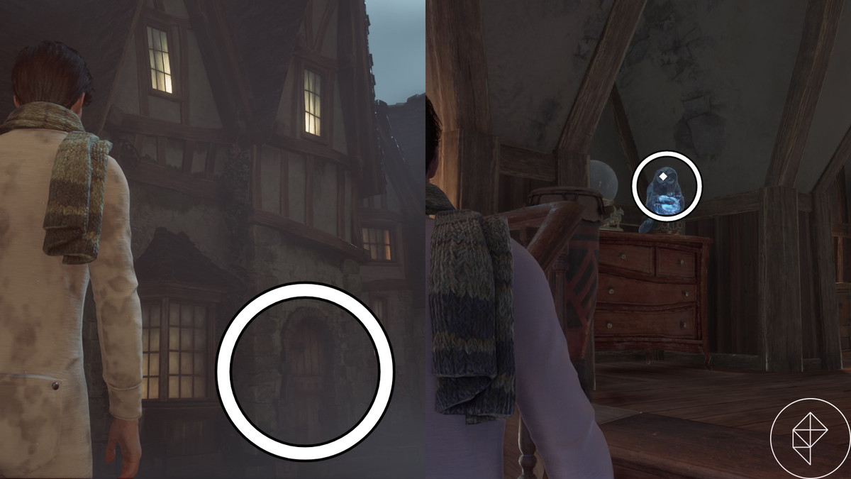 Demiguise statue and moon in Hogsmeade Home locked by a level 2 lock in Hogwarts Legacy
