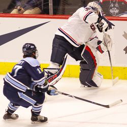 The Maine Black Bears take on the UConn Huskies in a men’s college hockey game at the XL Center in Hartford, CT on October 27, 2018.