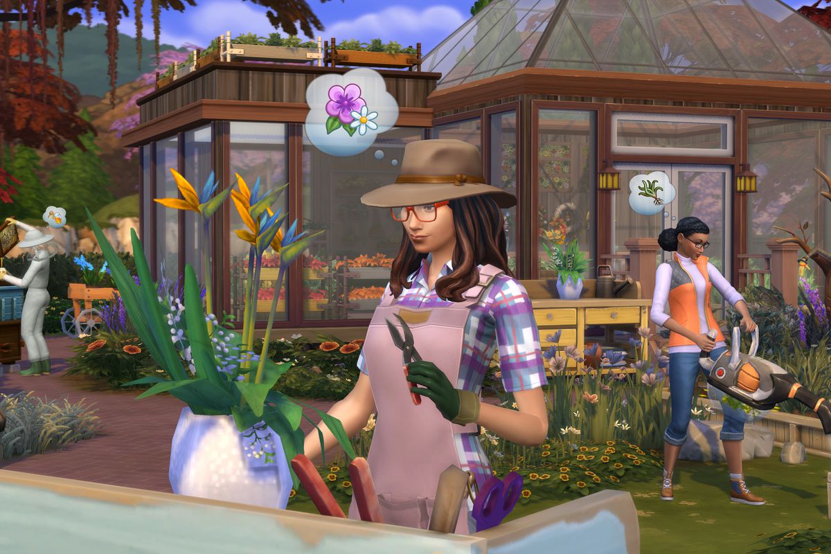 The Sims 4 Seasons - a woman gardening