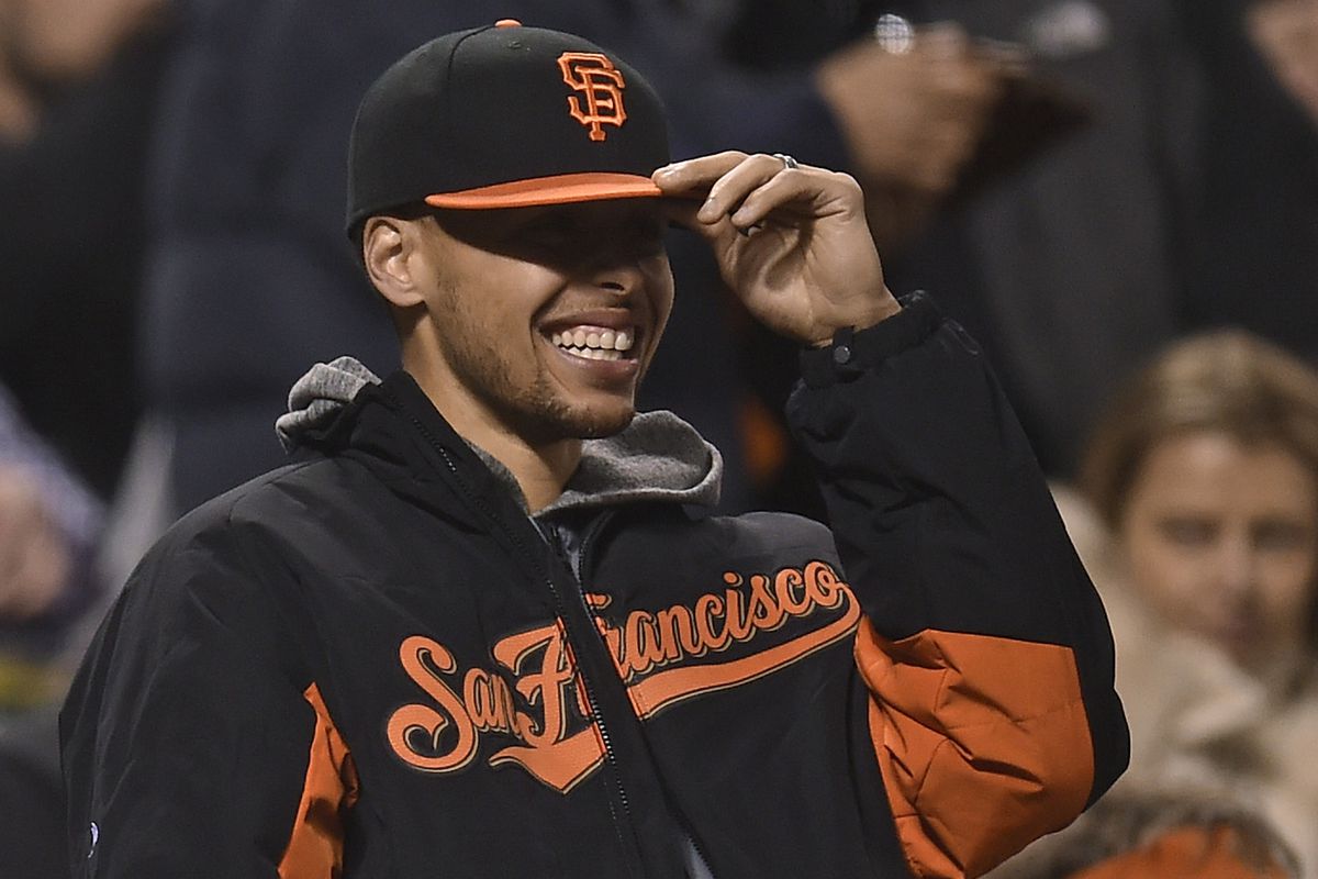 Golden State Warriors’ Stephen Curry smiles as his mother Sonya Curry looks up at him as they attend the San Francisco Giants vs. Atlanta Braves game at AT&amp;T Park in San Francisco, Calif., on Friday, May 29, 2015. (Jose Carlos Fajardo/Bay Area News Grou