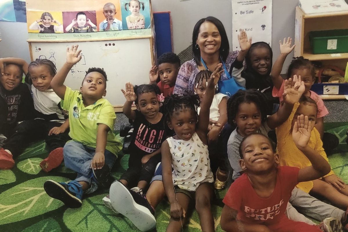 Carmen Price, Head Start teacher at Starfish Family Services in Inkster, organized meetings where teachers discussed creative strategies for virtual instruction. Price is shown here with her preschool students before the pandemic.