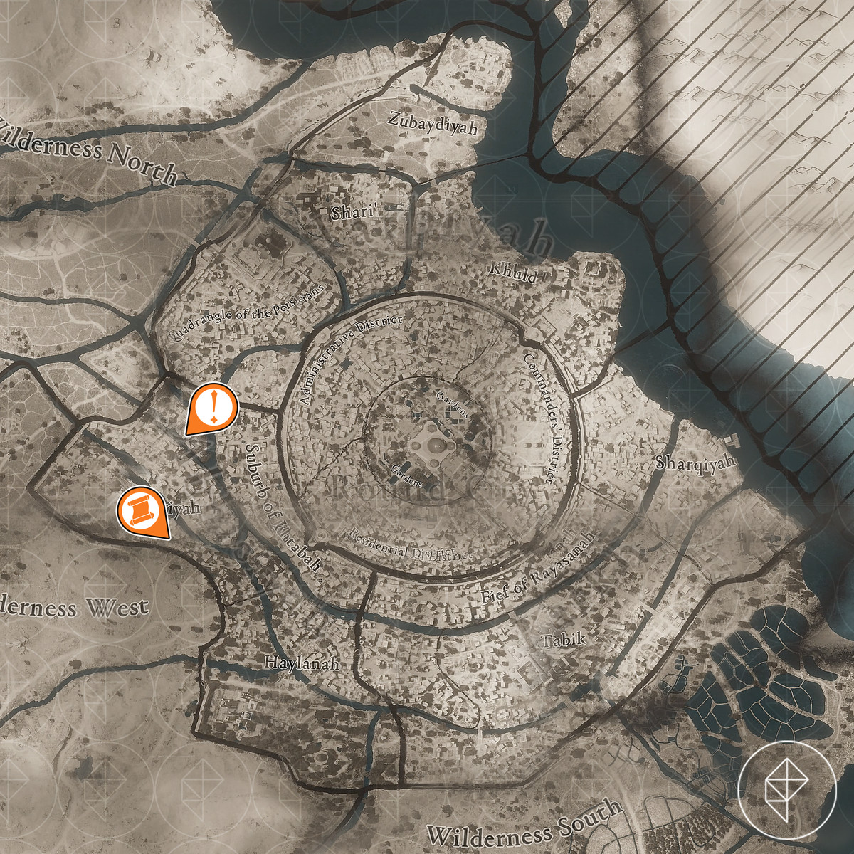 Assassin’s Creed Mirage map with A Challenge Enigma and treasure marked